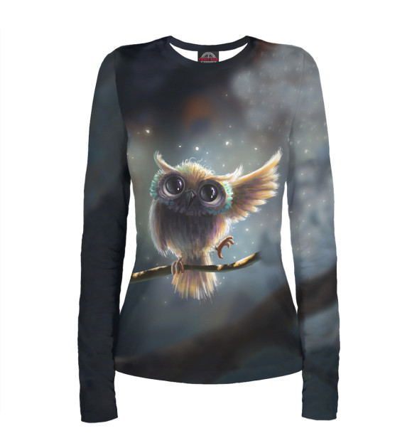 Женский лонгслив с притом Сова цвета Белый Женский лонгслив с изображением Сова цвета Белый