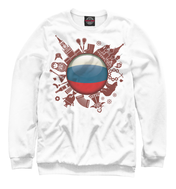 Свитшот для девочек с изображением Глобус России цвета Белый