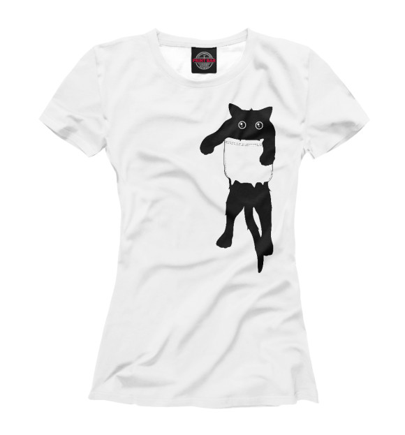 Женская футболка с изображением Котик в Кармашке цвета Белый