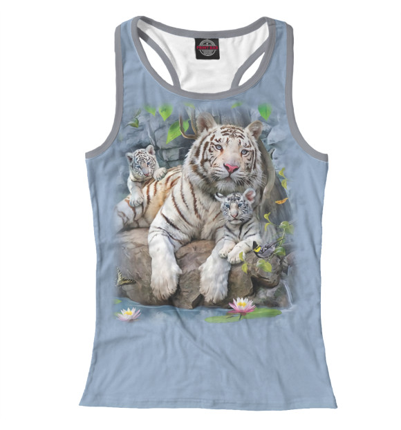 Женская майка-борцовка с притом Тигры цвета Белый Женская майка-борцовка с изображением Тигры цвета Белый