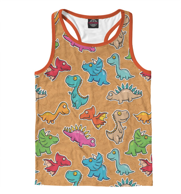 Мужская майка-борцовка с изображением Динозаврики цвета Белый