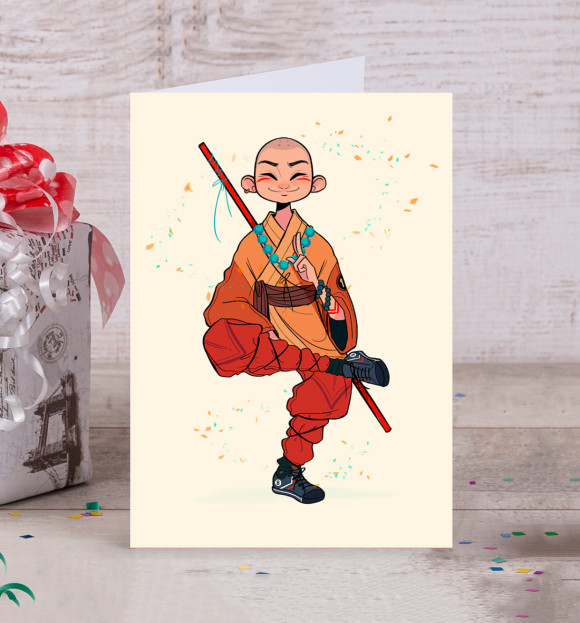 Открытка с изображением Довольный монах Шаолиня цвета Белый