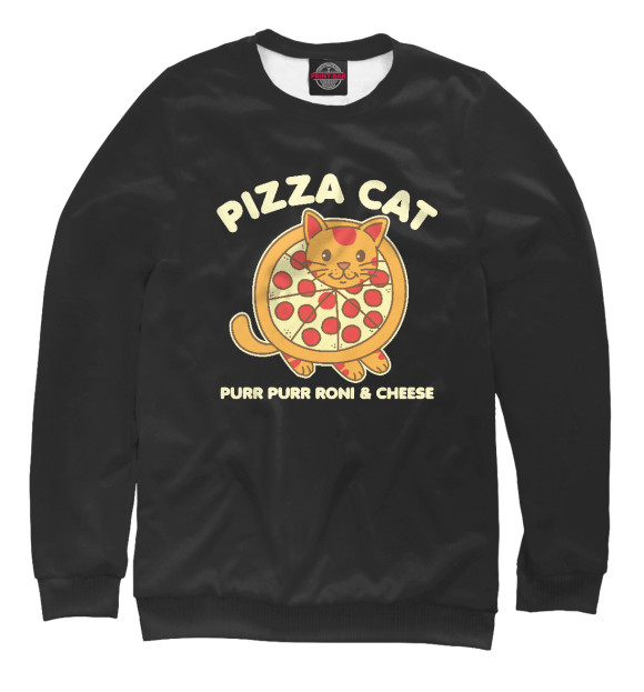 Свитшот для девочек с изображением Pizza cat цвета Белый