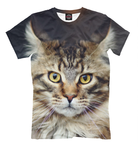 Мужская футболка с изображением Пушистый кот цвета Молочно-белый