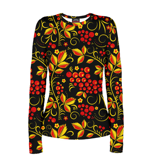 Женский лонгслив с изображением Хохлома цвета Белый