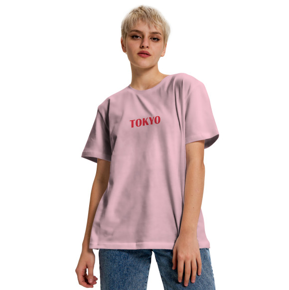 Женская футболка с изображением Tokyo розовый фон цвета Белый