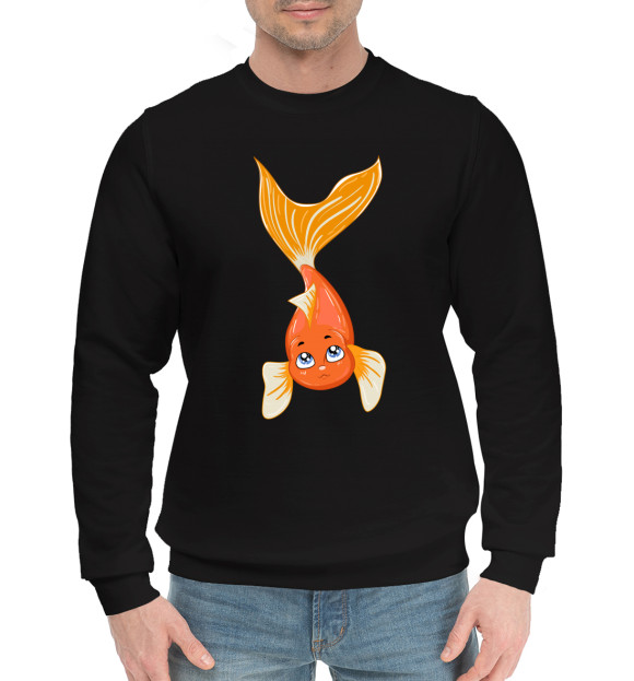 Мужской хлопковый свитшот с изображением Золотая рыбка цвета Черный