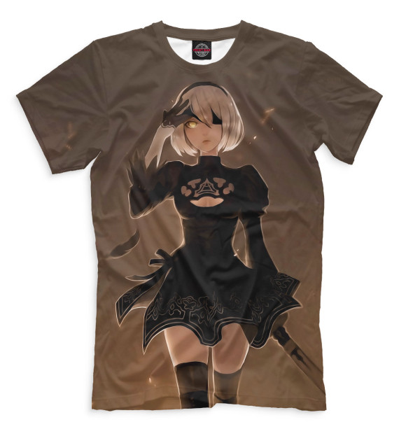 Мужская футболка с изображением Nier Automata 2b art коричневый цвета Белый