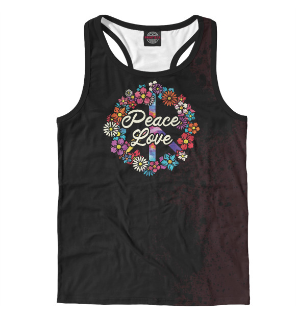 Мужская майка-борцовка с притом Floral Peace Love цвета Белый Мужская майка-борцовка с изображением Floral Peace Love цвета Белый