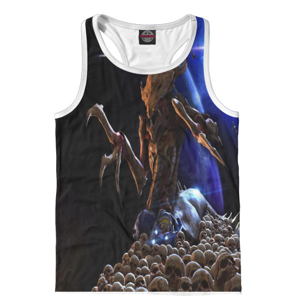 Мужская майка-борцовка с притом StarCraft цвета Белый Мужская майка-борцовка с изображением StarCraft цвета Белый