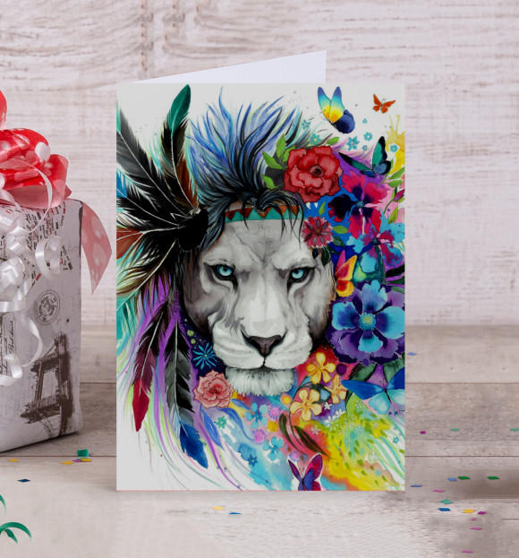 Открытка с изображением Flower Lion цвета Белый
