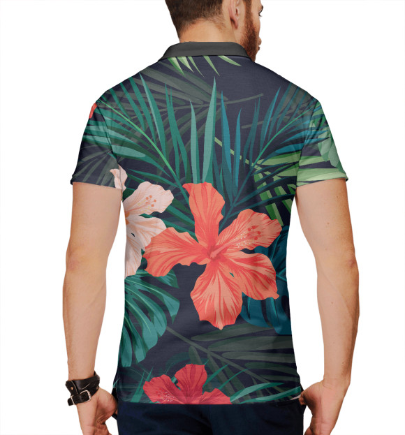 Мужское поло с изображением Tropical island цвета Белый