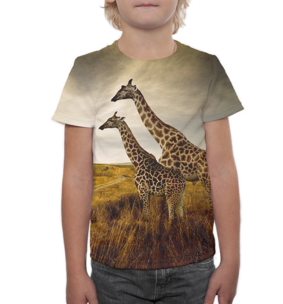 Футболка для мальчиков с изображением Жирафы на прогулке цвета Белый