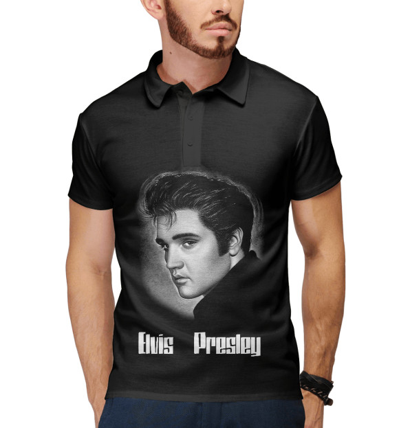 Мужское поло с притом Elvis Presley цвета Белый Мужское поло с изображением Elvis Presley цвета Белый