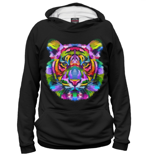 Женское худи с изображением Rainbow tiger цвета Белый