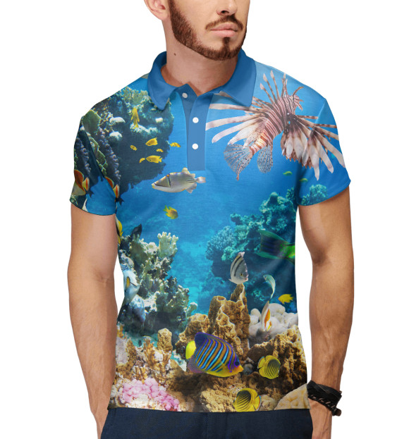 Мужское поло с изображением В глубинах моря цвета Белый