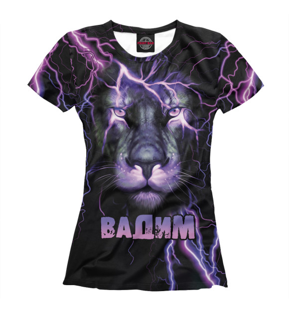 Женская футболка с изображением Неоновый лев Вадим цвета Белый
