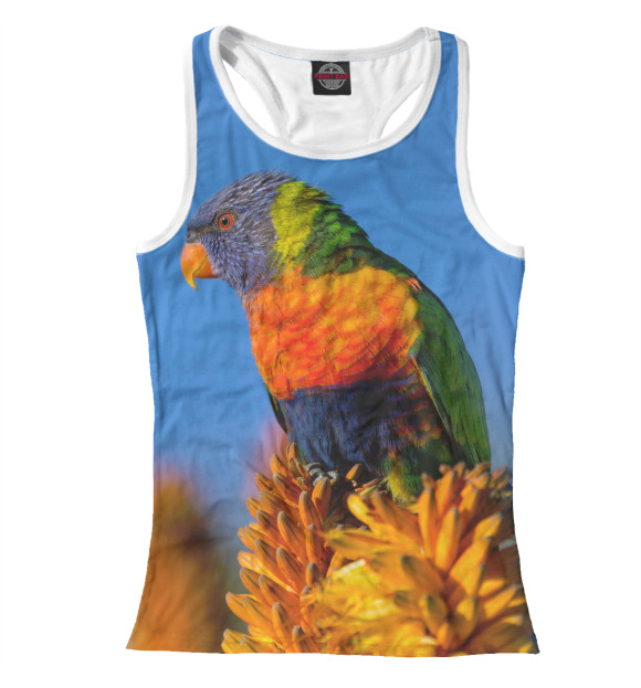 Женская майка-борцовка с изображением Попугай цвета Белый