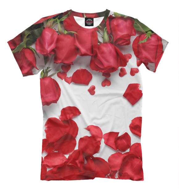 Мужская футболка с изображением Лепестки красных роз цвета Молочно-белый