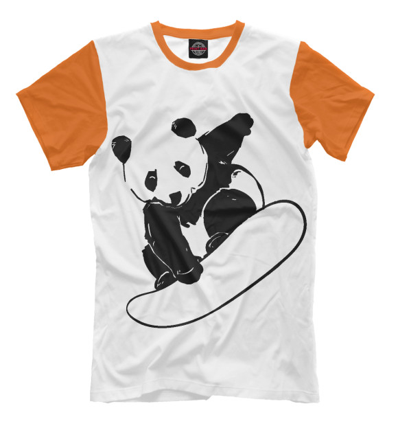 Мужская футболка с изображением Panda Snowboarder цвета Молочно-белый