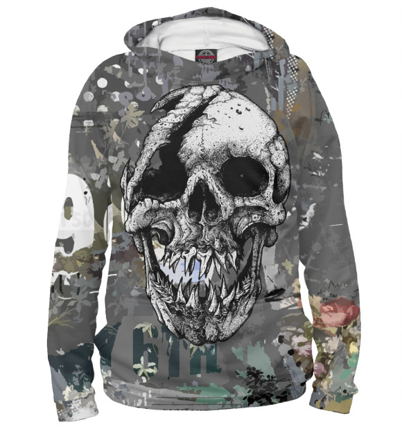 Женское худи с изображением Cool skull цвета Белый