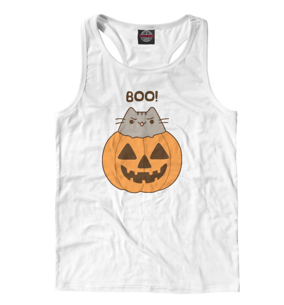 Мужская майка-борцовка с изображением Pusheen Boo! цвета Белый