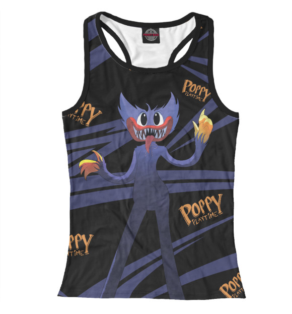 Женская майка-борцовка с притом Poppy Playtime цвета Белый Женская майка-борцовка с изображением Poppy Playtime цвета Белый