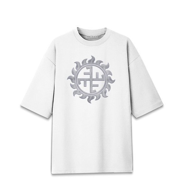 Женская футболка оверсайз с притом Оберег Пращур цвета Белый Женская футболка оверсайз с изображением Оберег Пращур цвета Белый