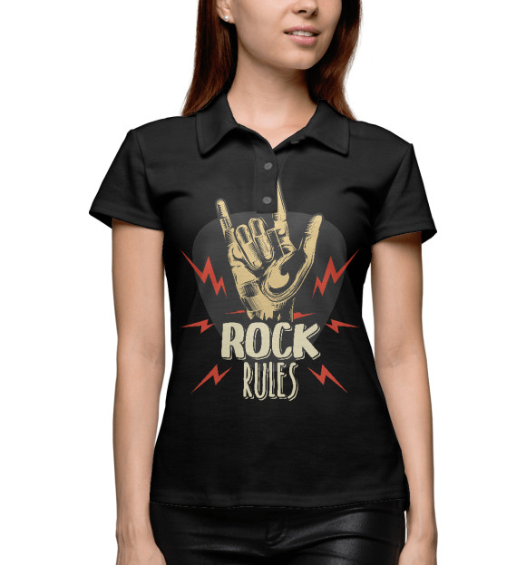 Женское поло с изображением Rock rules цвета Белый