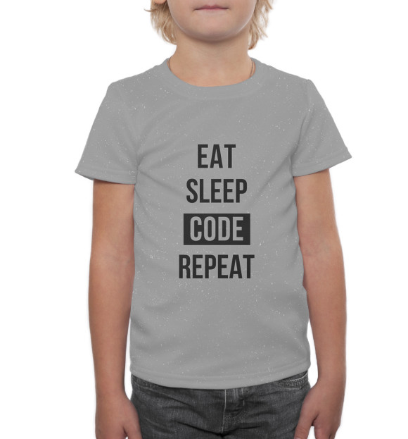 Футболка для мальчиков с изображением Eat Sleep Code Repeat цвета Белый