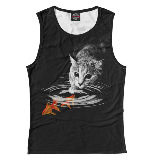 Майка для девочки с изображением Кот и рыбка цвета Белый