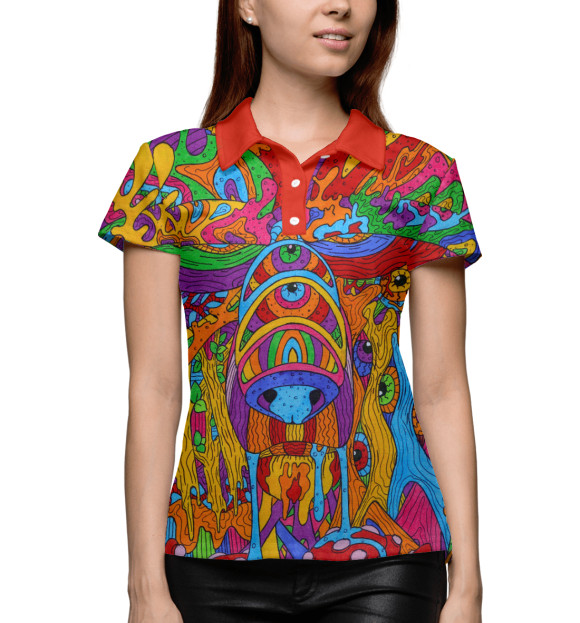 Женское поло с изображением всё грибы да грибы цвета Белый