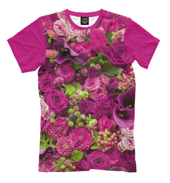 Мужская футболка с изображением Цветы цвета Темно-розовый