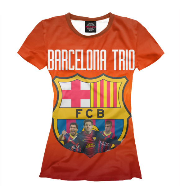 Женская футболка с притом Barcelona trio цвета Белый Женская футболка с изображением Barcelona trio цвета Белый