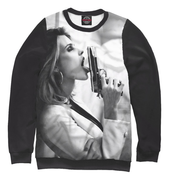 Мужской свитшот с изображением Девушка с пистолетом цвета Белый
