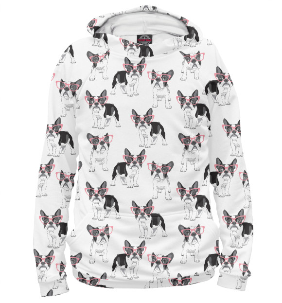 Женское худи с изображением Французские бульдоги цвета Белый