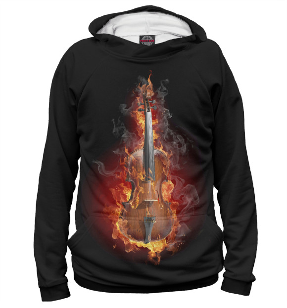 Мужское худи с притом Музыка и огонь цвета Белый Мужское худи с изображением Музыка и огонь цвета Белый