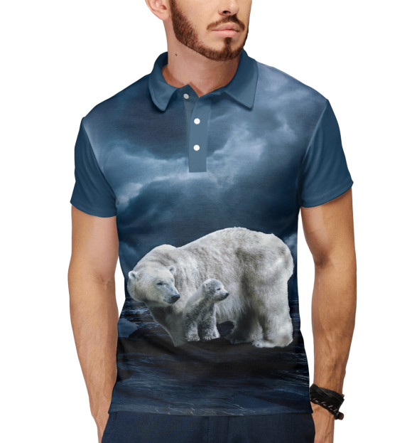 Мужское поло с изображением Полярные медведи цвета Белый