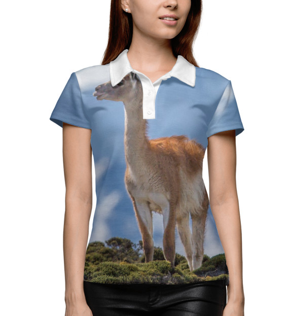 Женское поло с изображением Лама цвета Белый