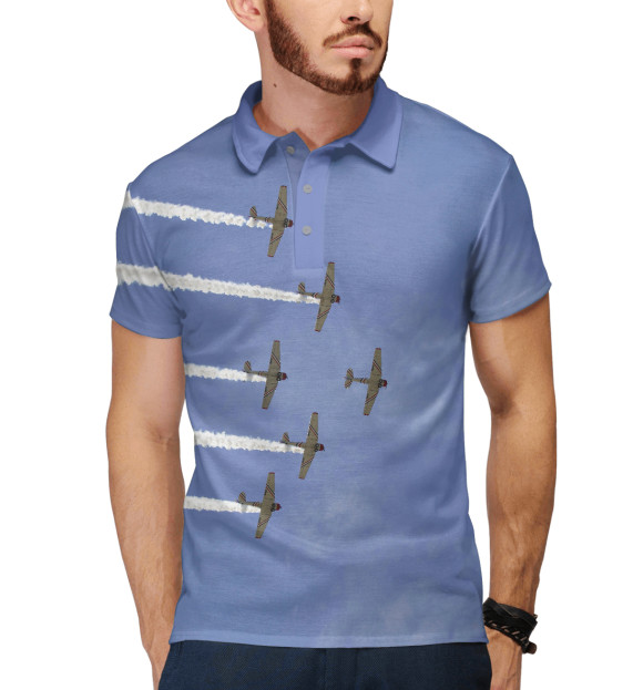 Мужское поло с изображением Авиация цвета Белый