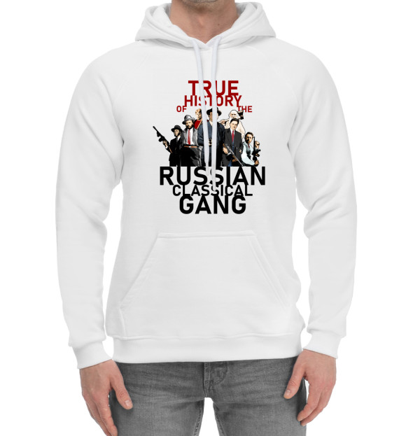 Мужской хлопковый худи с изображением Русская классическая банда цвета Белый