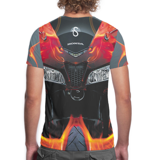 Мужская футболка с изображением Мотоцикл в пламени цвета Белый