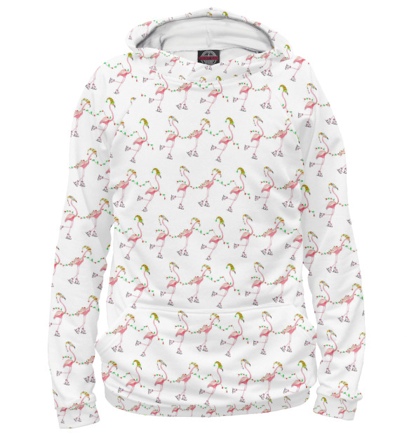 Мужское худи с изображением Фламинго на коньках цвета Белый