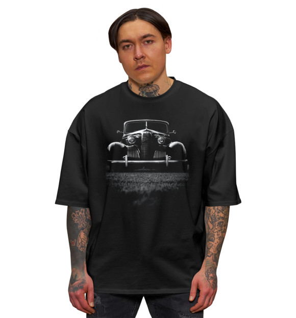 Мужская футболка оверсайз с изображением Ретро тачка цвета Черный