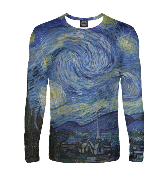 Мужской лонгслив с изображением The Starry Night цвета Белый