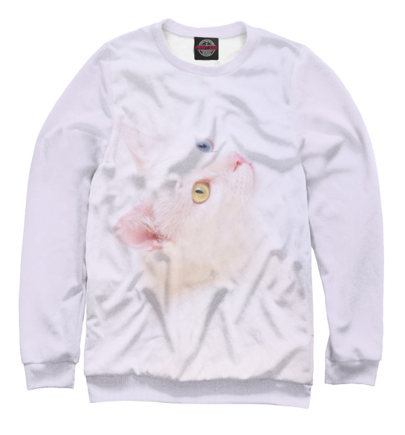 Мужской свитшот с изображением Кошка цвета Белый