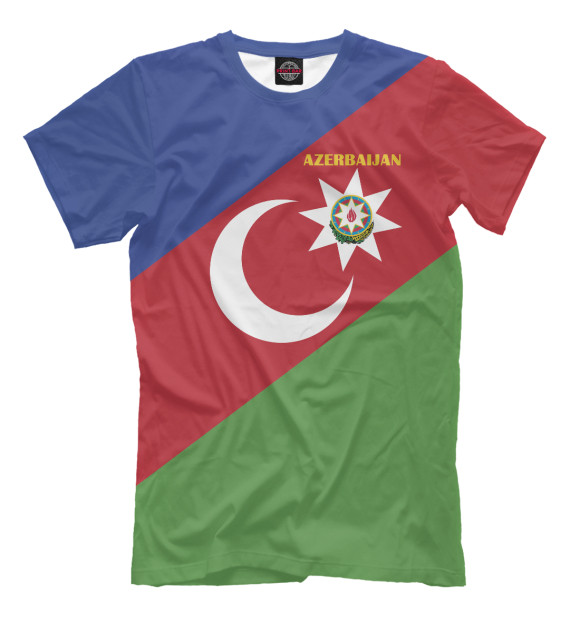 Мужская футболка с изображением Azerbaijan - герб и флаг цвета Молочно-белый