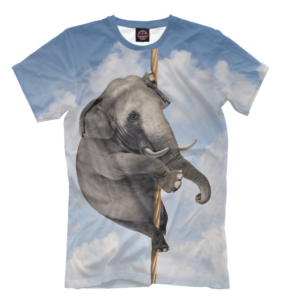Мужская футболка с изображением слоник в облаках цвета Серый