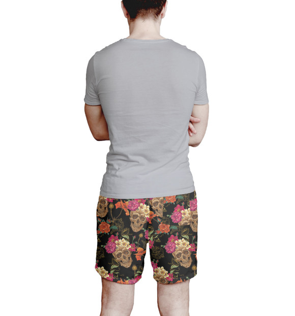 Мужские шорты с изображением Черепа и цветы цвета Белый