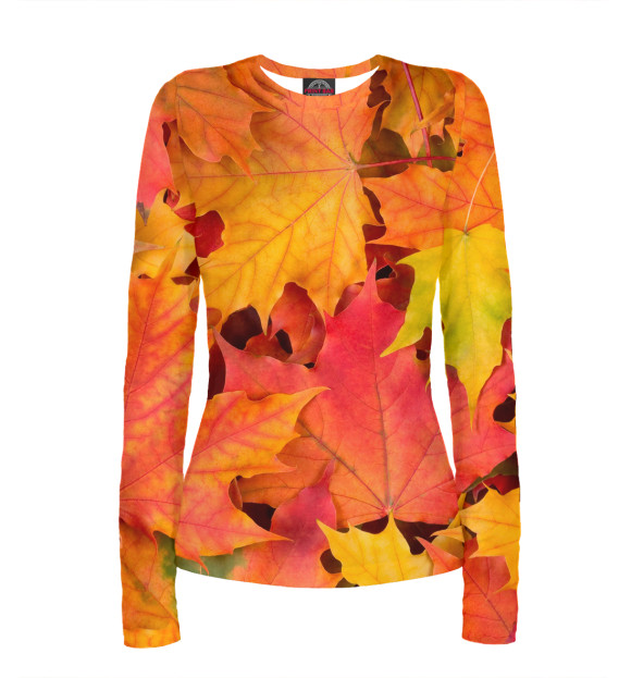 Женский лонгслив с изображением Осенние листья цвета Белый